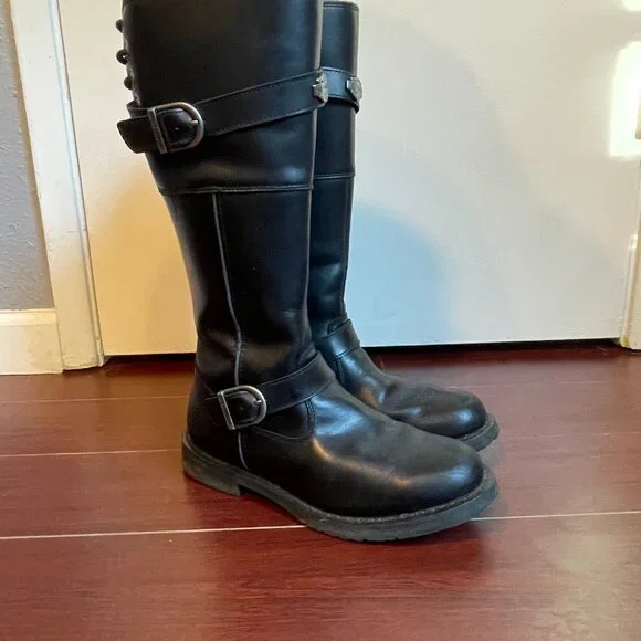 Harley Davidson Women's Kirtland Riding Boot - Black Knee High Leather - Picture 2 of 13